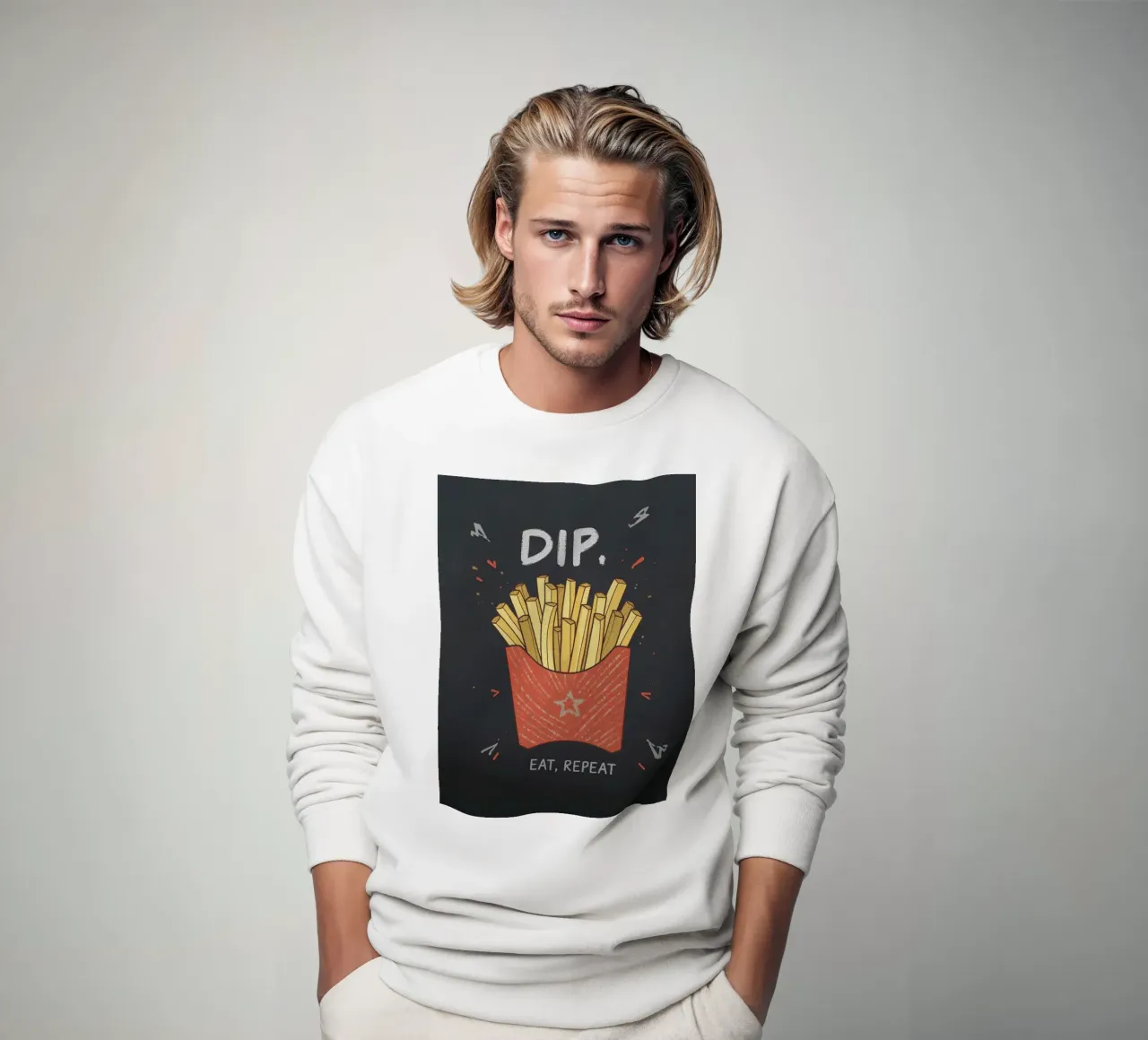 Patate fritte "DIP, EAT, REPEAT". felpa da DesignDoodle