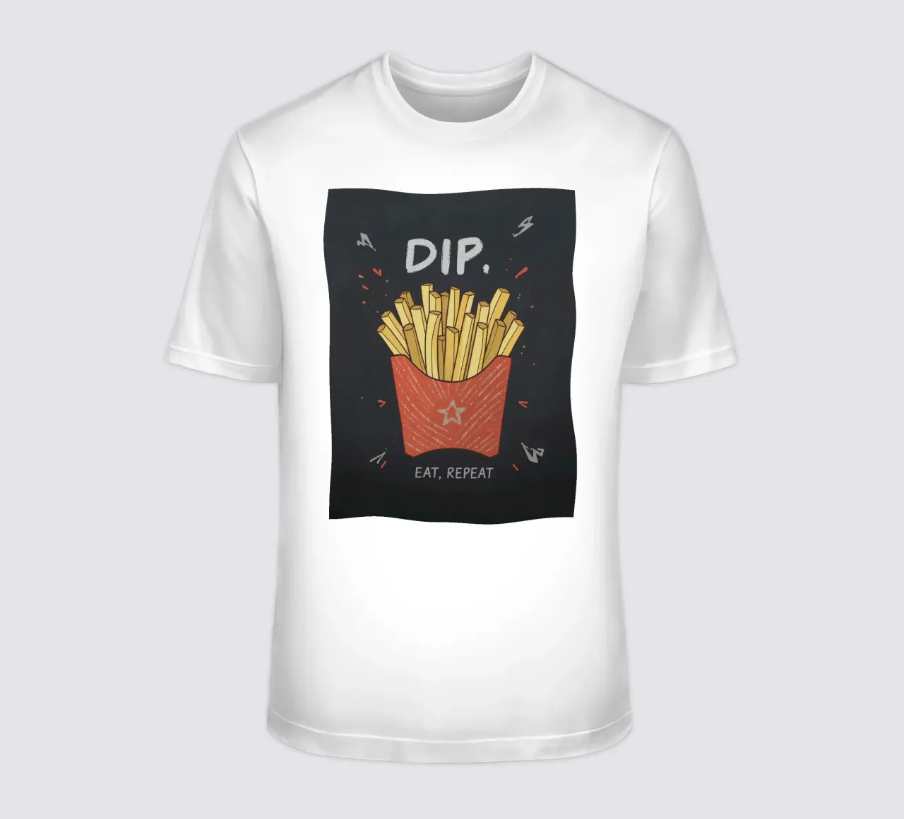 Patate fritte "DIP, EAT, REPEAT". t-shirt da DesignDoodle