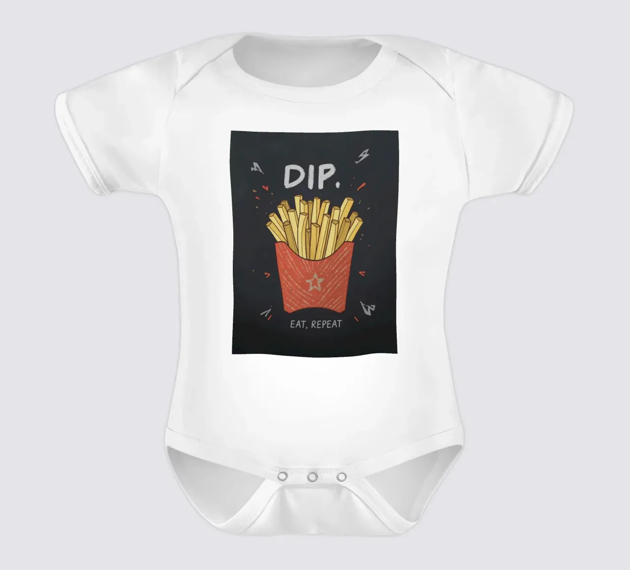 Patate fritte "DIP, EAT, REPEAT". body neonato maniche corte da DesignDoodle