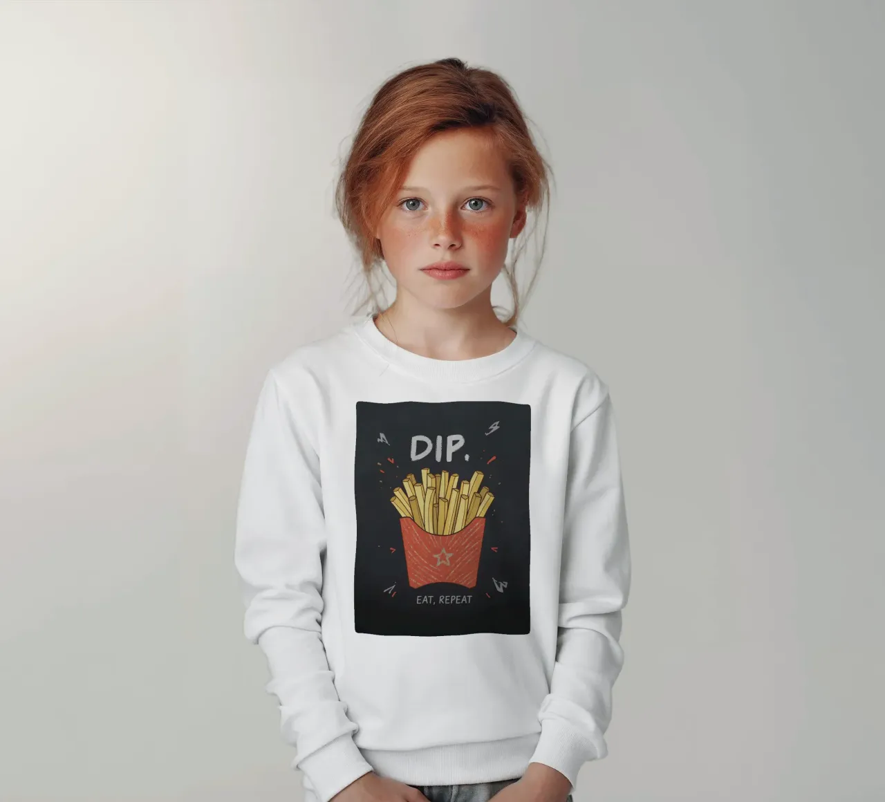 Patate fritte "DIP, EAT, REPEAT". felpa bambino da DesignDoodle