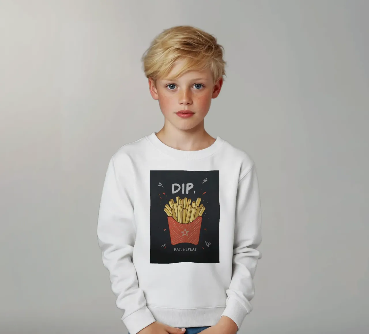 Patate fritte "DIP, EAT, REPEAT". felpa bambino da DesignDoodle