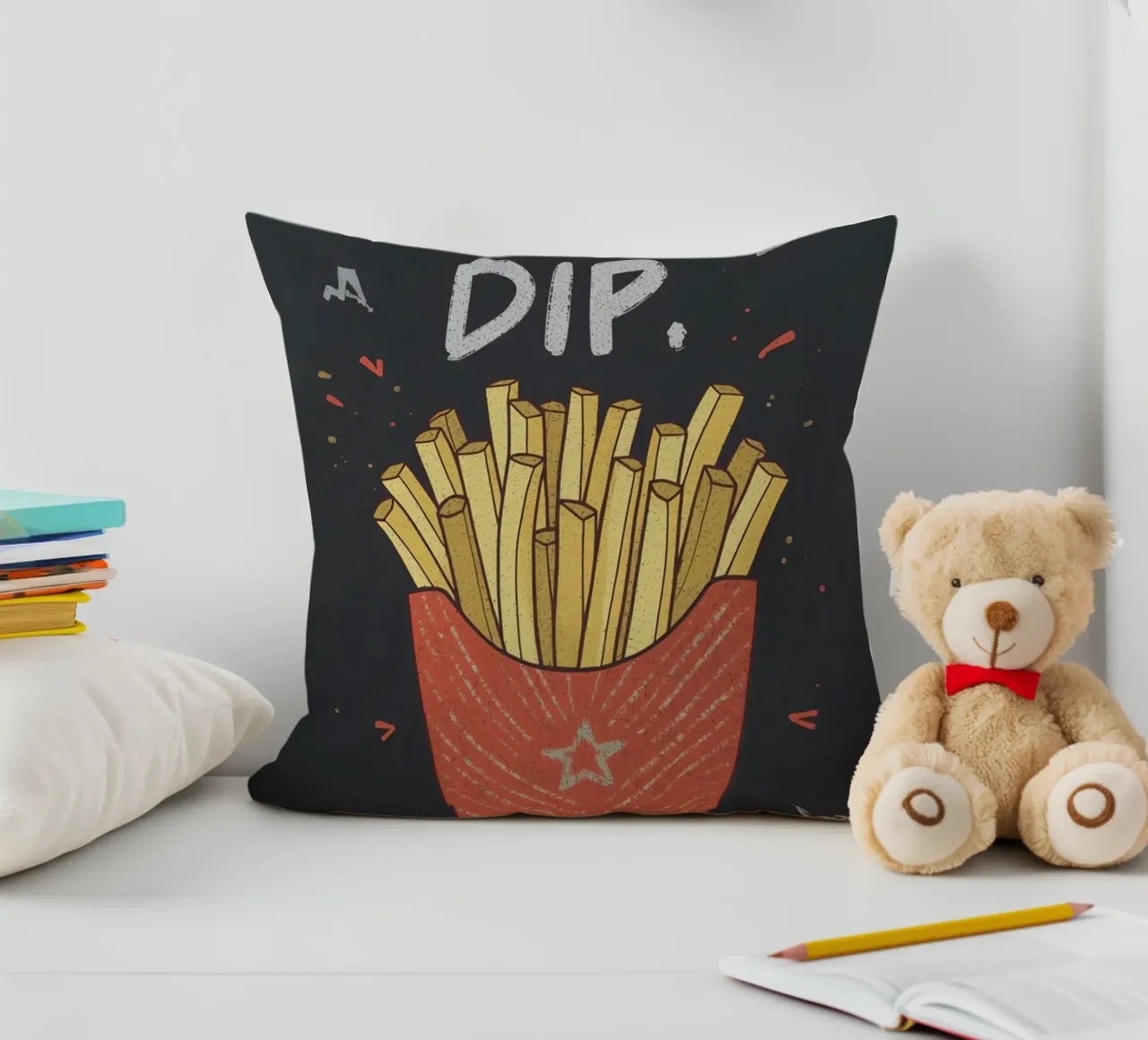 Patate fritte "DIP, EAT, REPEAT". cuscino da DesignDoodle