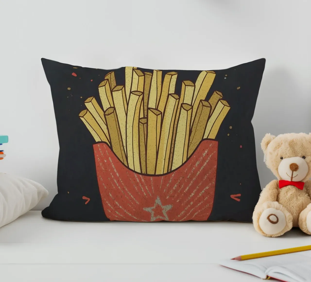 Patate fritte "DIP, EAT, REPEAT". cuscino da DesignDoodle