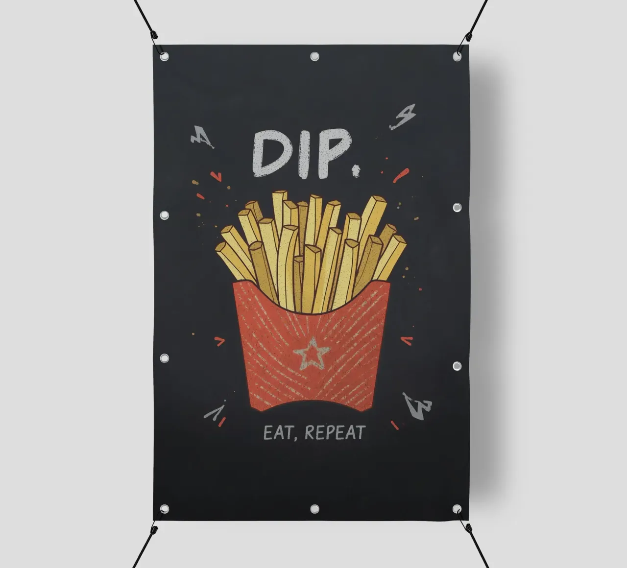 Patate fritte "DIP, EAT, REPEAT". telo in pvc da DesignDoodle