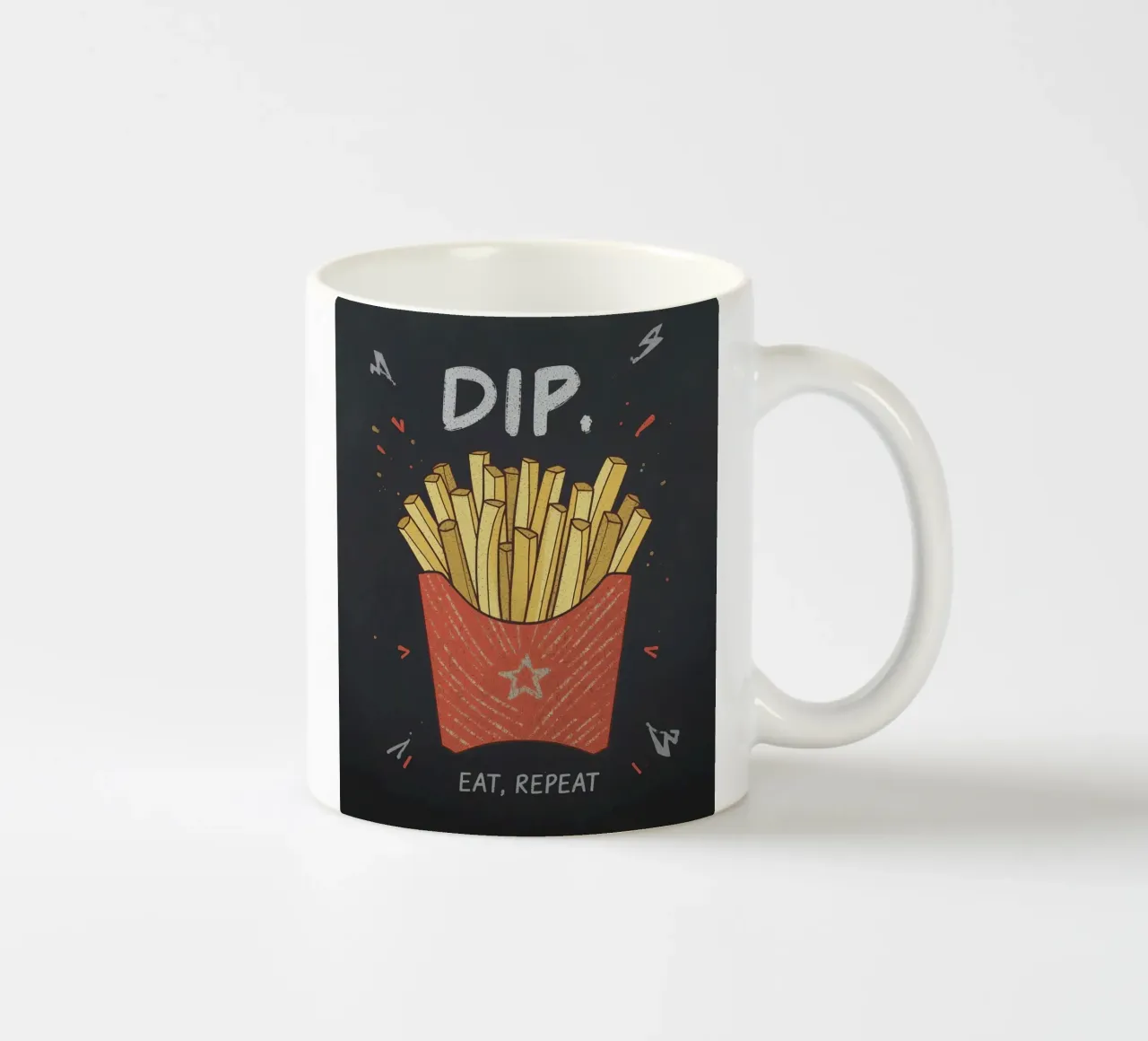 Patate fritte "DIP, EAT, REPEAT". tazza in ceramica da DesignDoodle