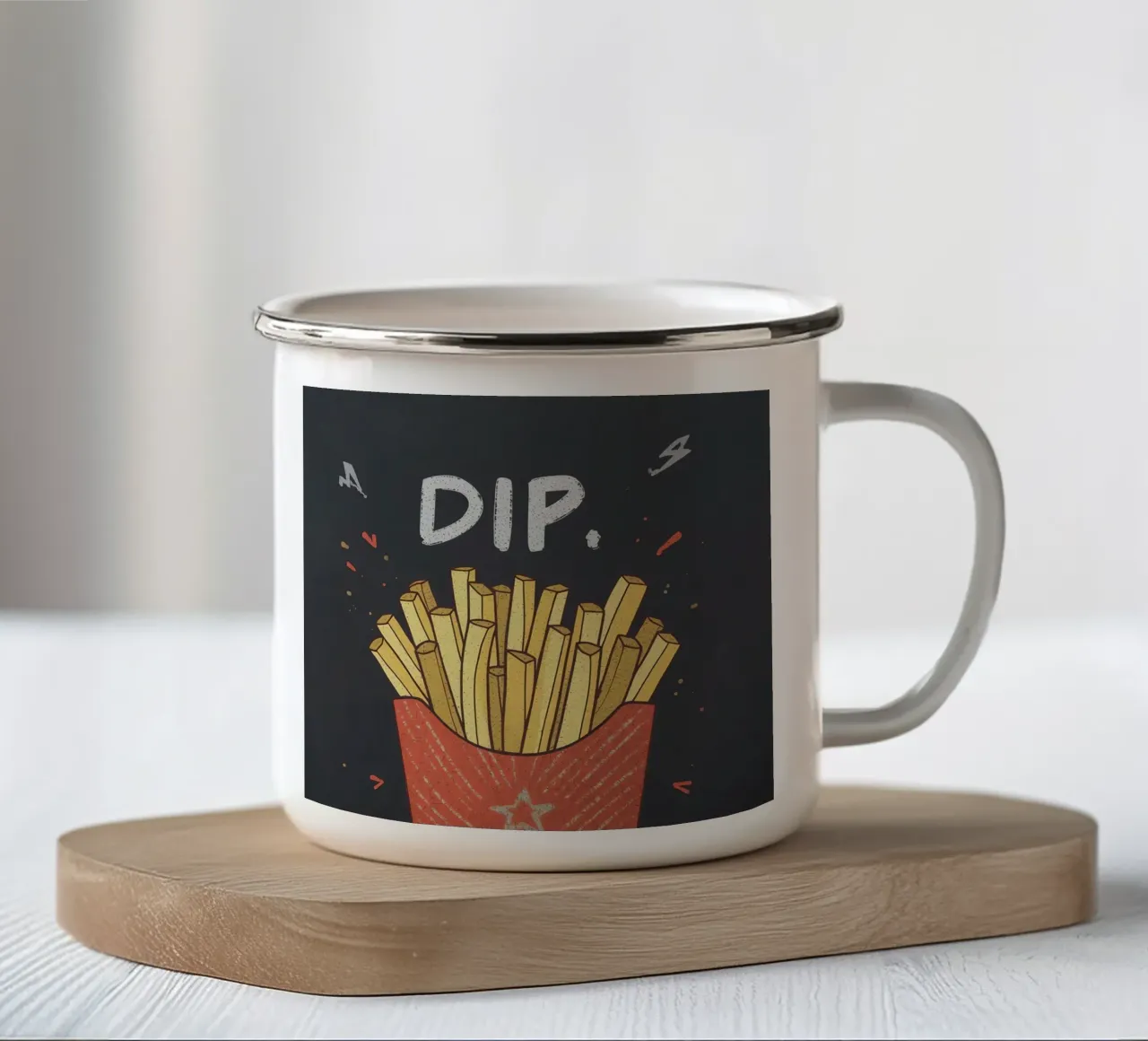 Patate fritte "DIP, EAT, REPEAT". tazza in smalto da DesignDoodle