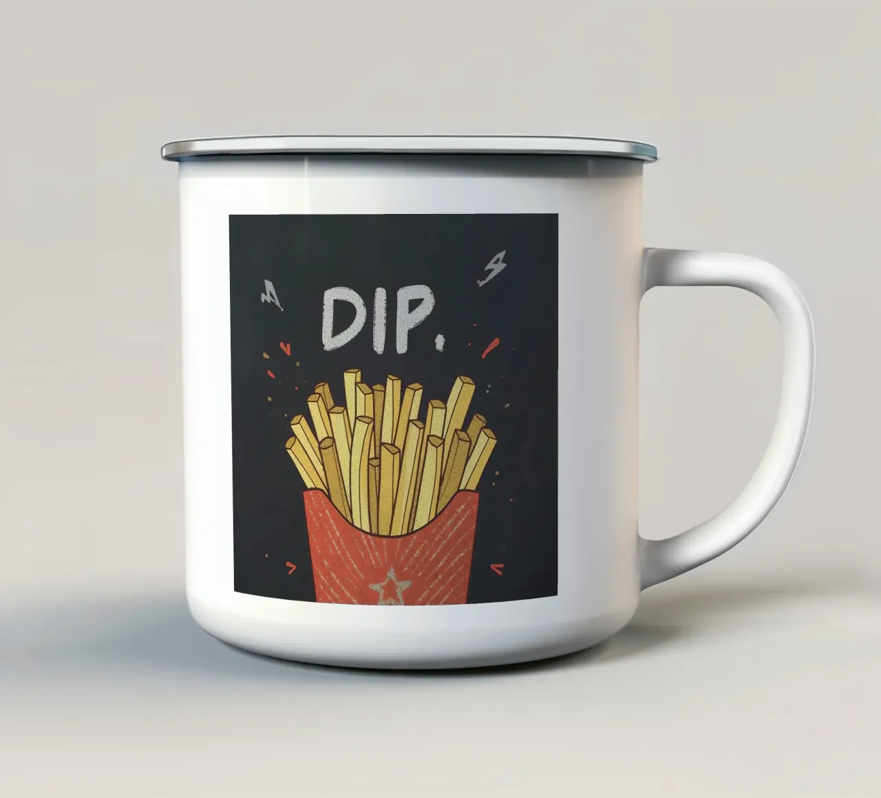 Patate fritte "DIP, EAT, REPEAT". tazza in smalto da DesignDoodle