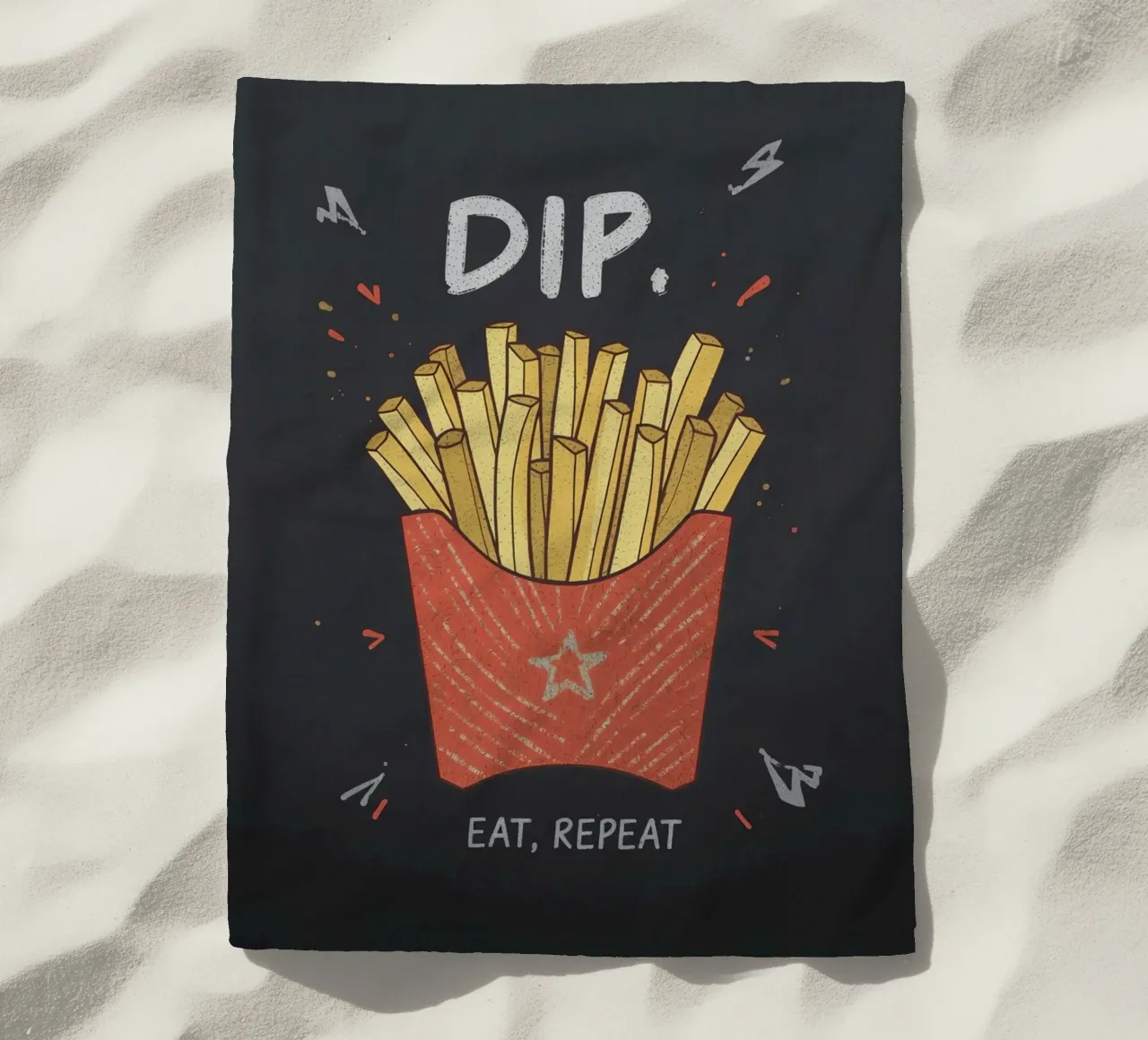 Patate fritte "DIP, EAT, REPEAT". telo mare da DesignDoodle