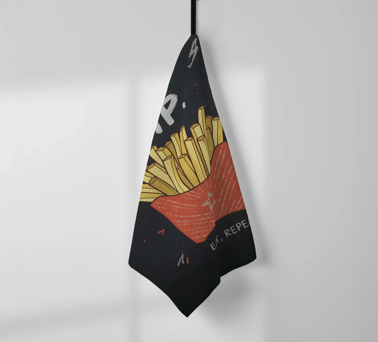Patate fritte "DIP, EAT, REPEAT". canovaccio da cucina da DesignDoodle
