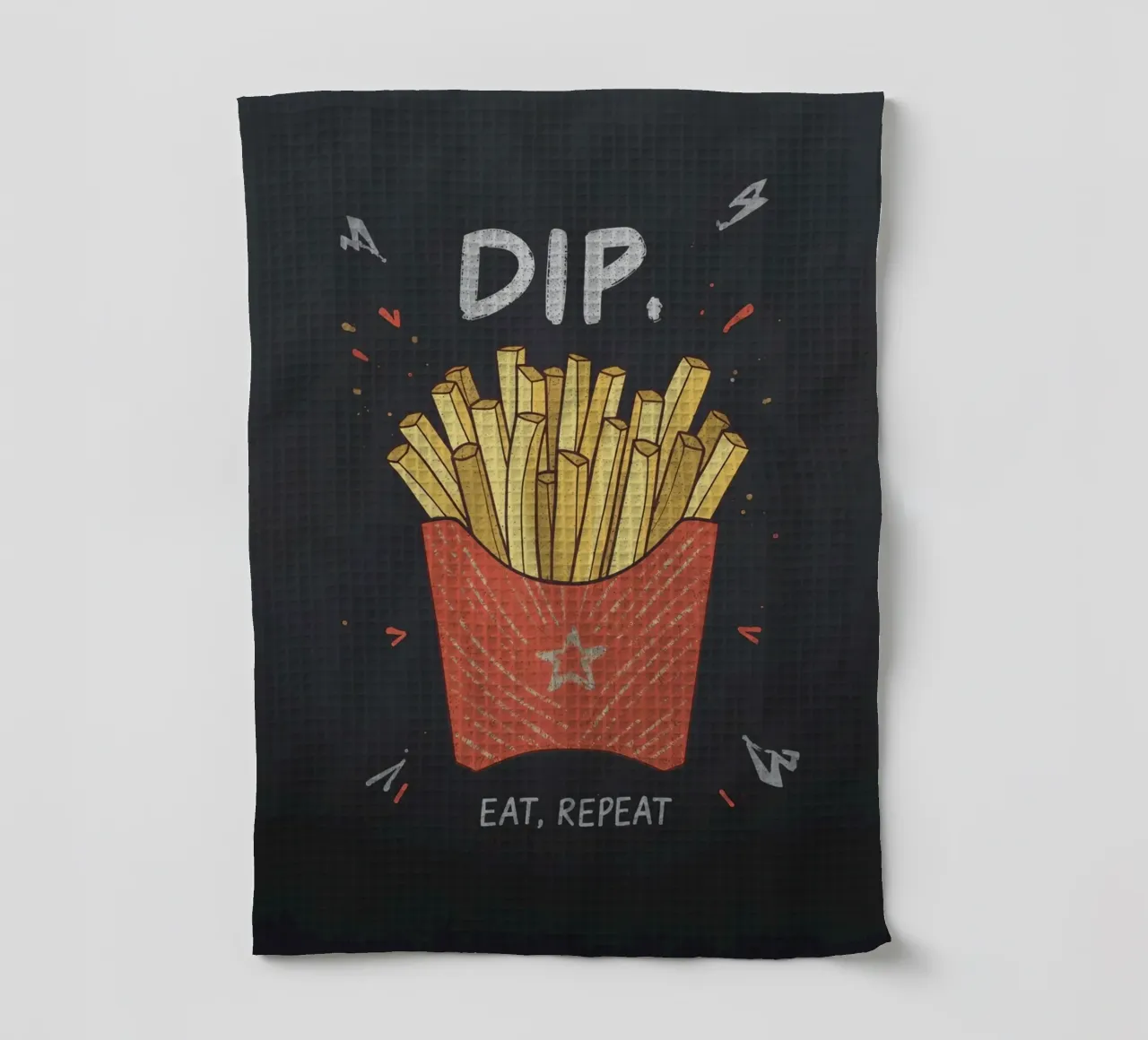 Patate fritte "DIP, EAT, REPEAT". canovaccio da cucina da DesignDoodle