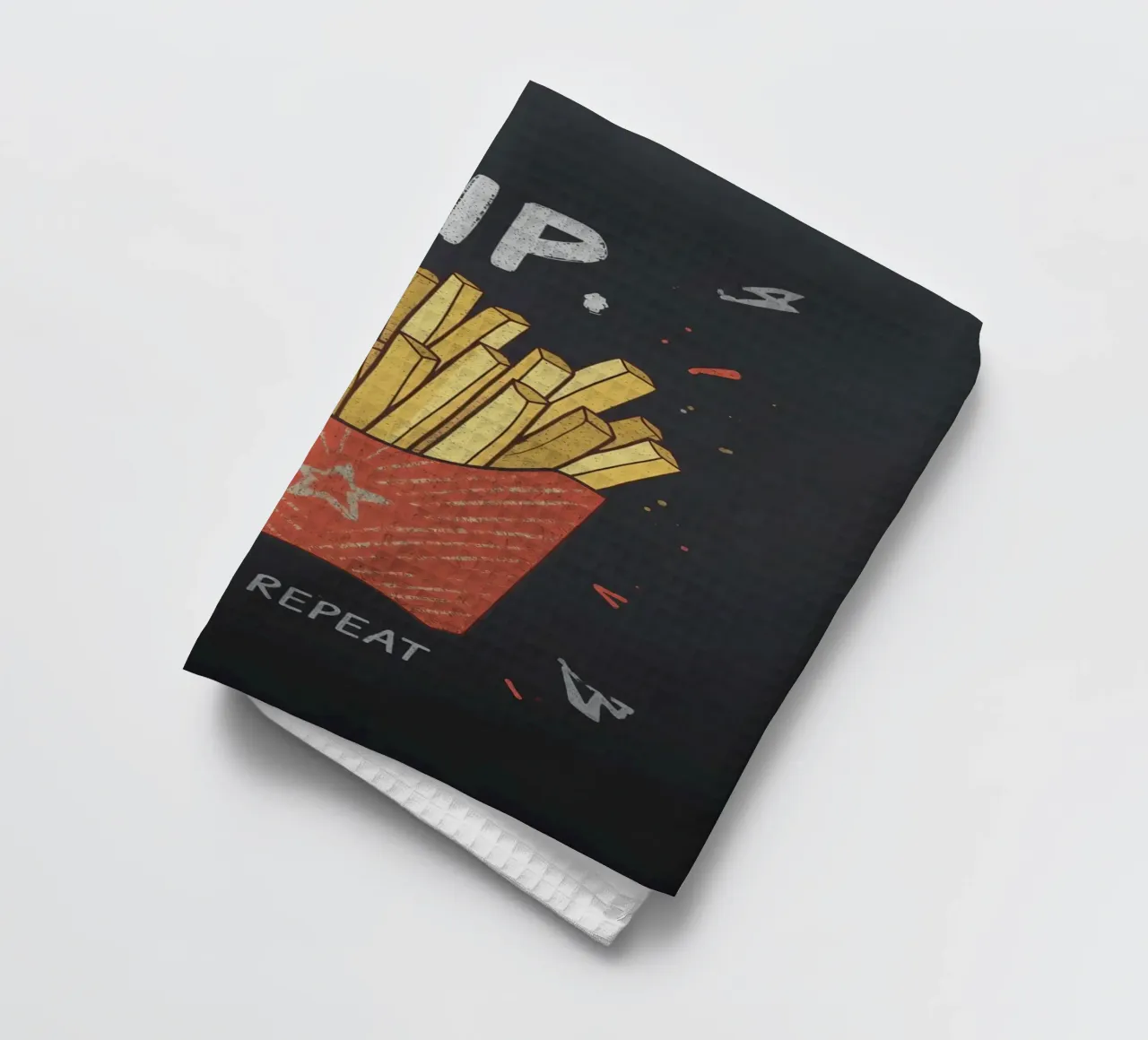 Patate fritte "DIP, EAT, REPEAT". canovaccio da cucina da DesignDoodle