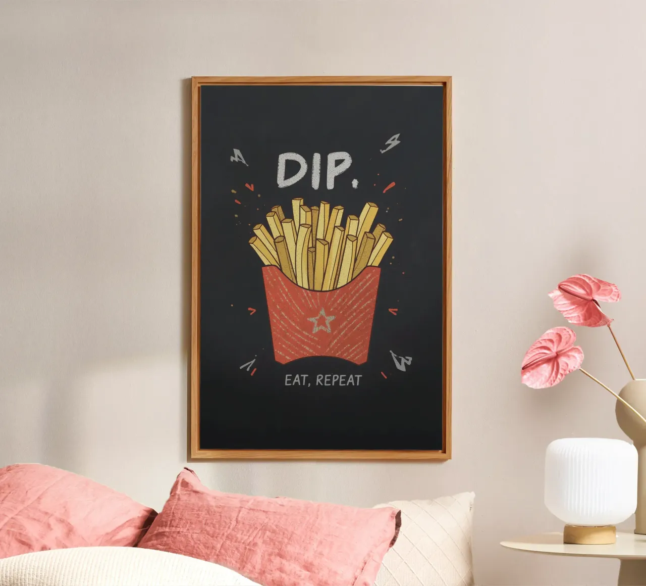 Patate fritte "DIP, EAT, REPEAT". pannello forex da DesignDoodle