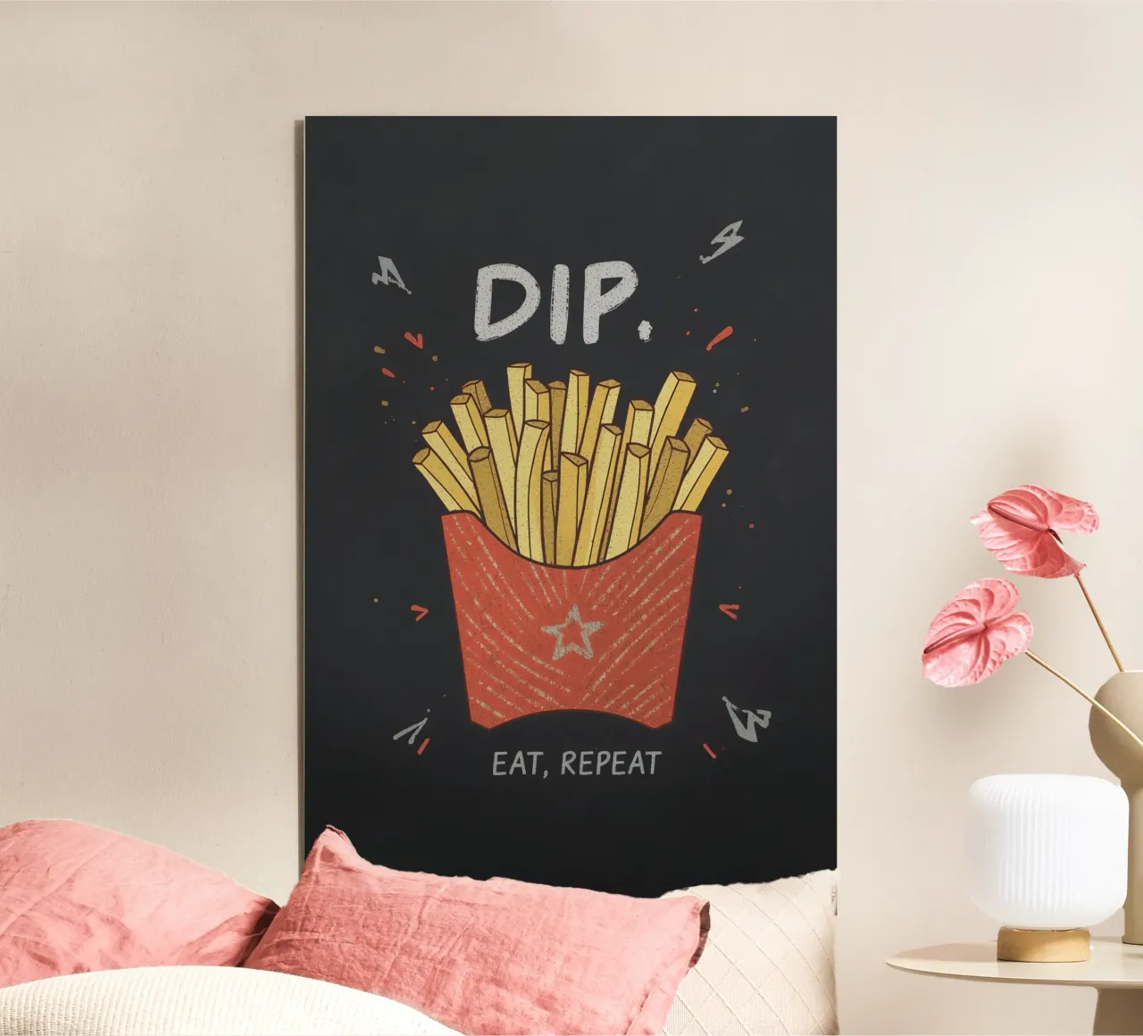 Patate fritte "DIP, EAT, REPEAT". pannello forex da DesignDoodle