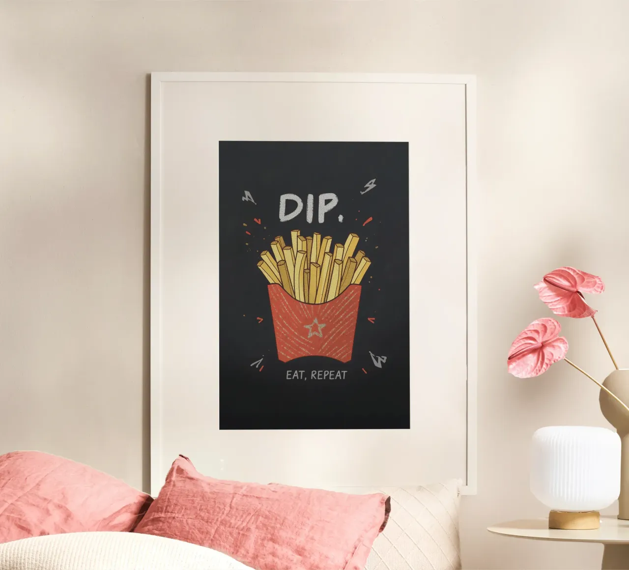 Patate fritte "DIP, EAT, REPEAT". carta hahnemühle da DesignDoodle