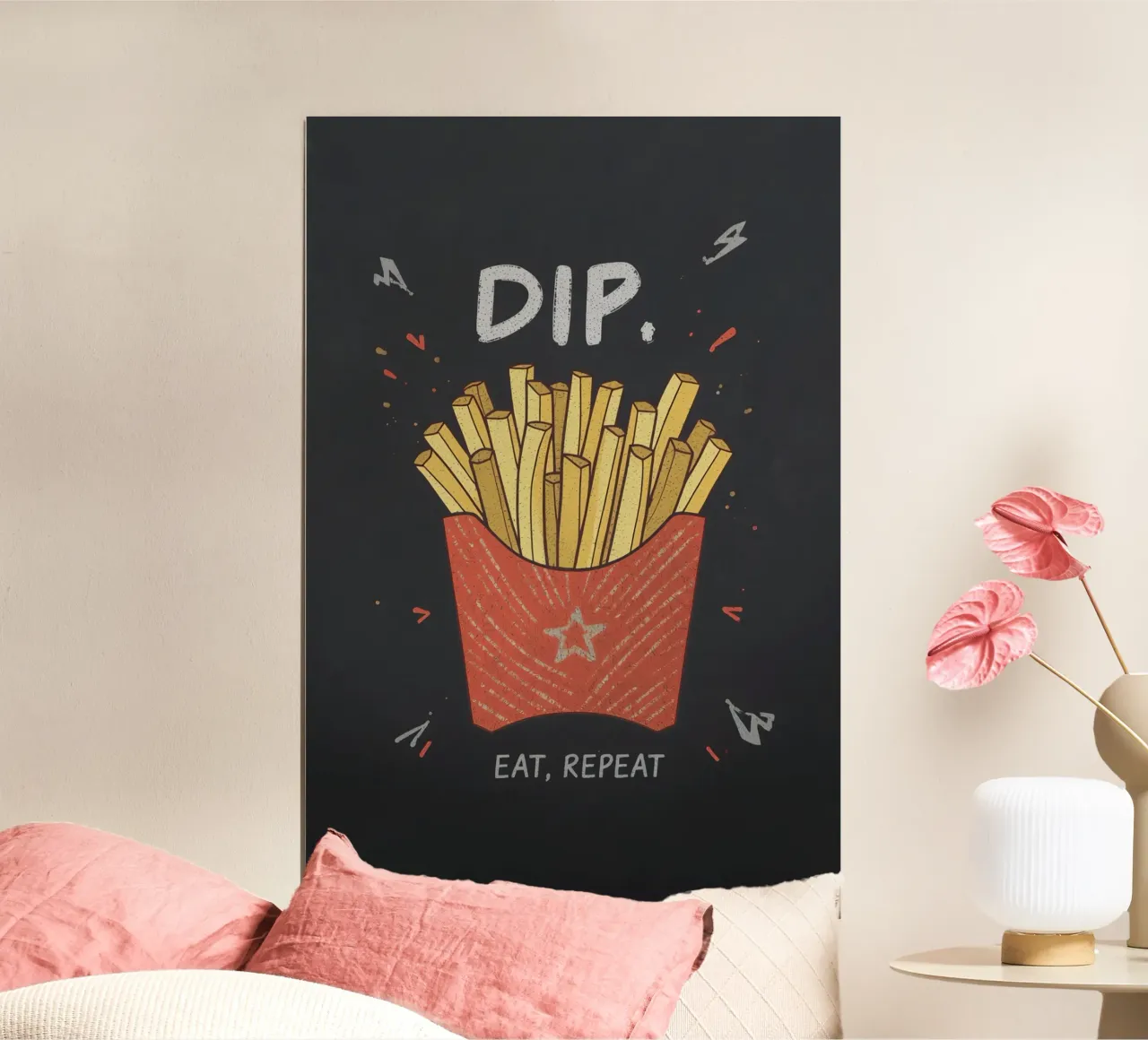 Patate fritte "DIP, EAT, REPEAT". carta hahnemühle da DesignDoodle