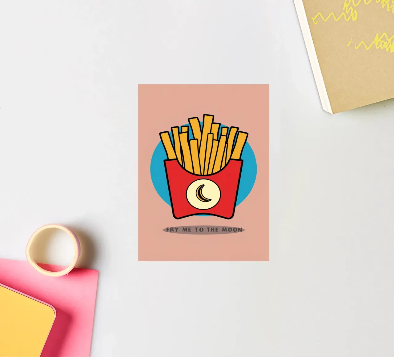 Frites "Fry Me to The Moon" (frites jusqu'à la lune) autocollant de DesignDoodle