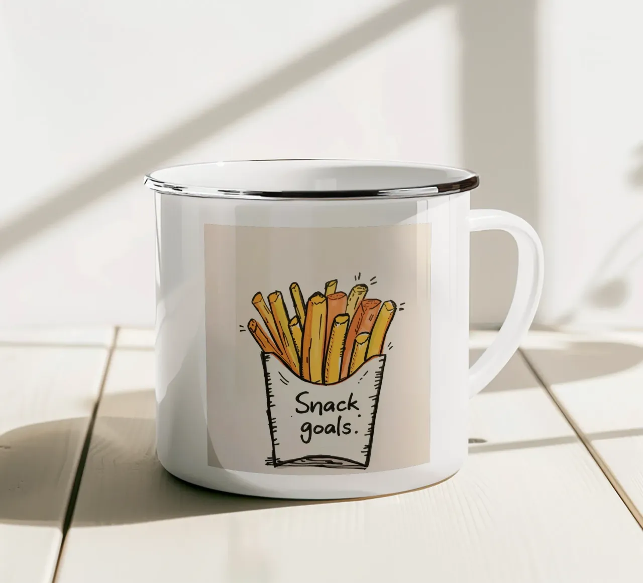 Patatine fritte " Obiettivi dello spuntino tazza in smalto da DesignDoodle