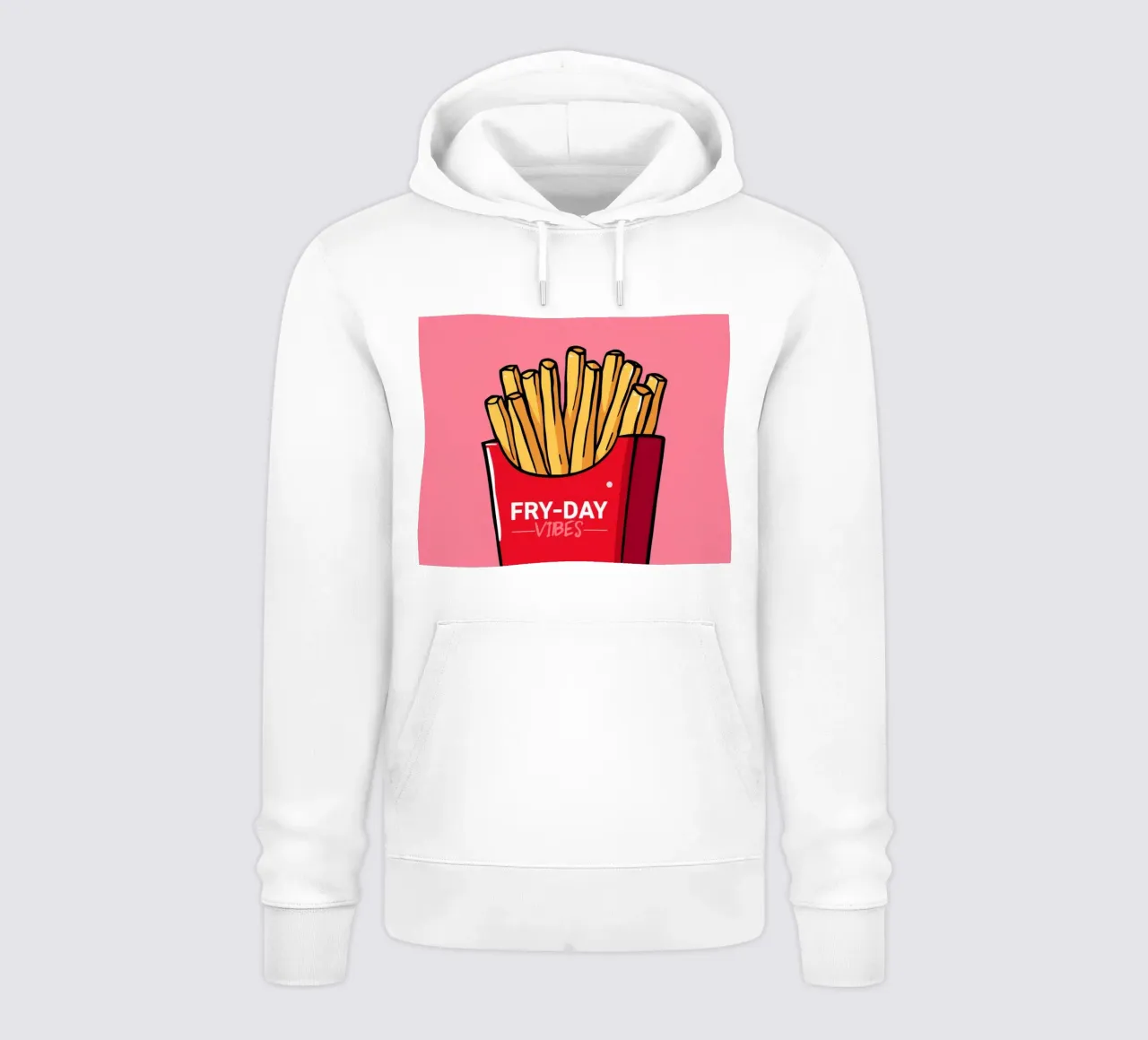 Patatas fritas "FRY-DAY VIBES" sobre fondo rosa sudadera con capucha de DesignDoodle