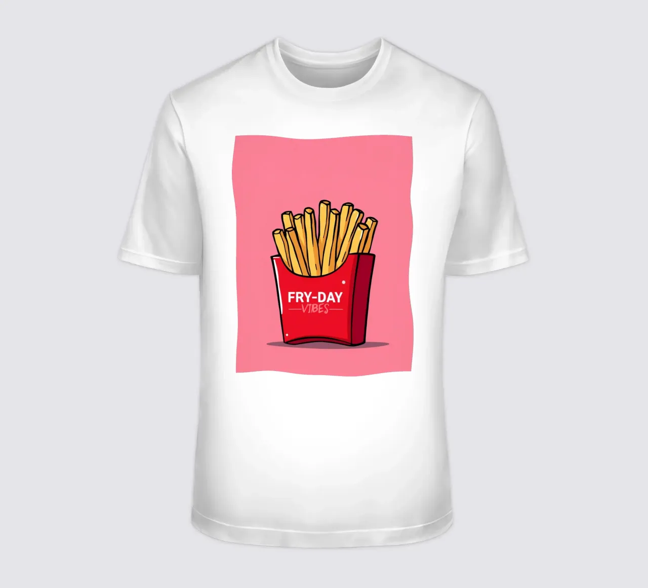 Patatine fritte "FRY-DAY VIBES" su sfondo rosa t-shirt da DesignDoodle