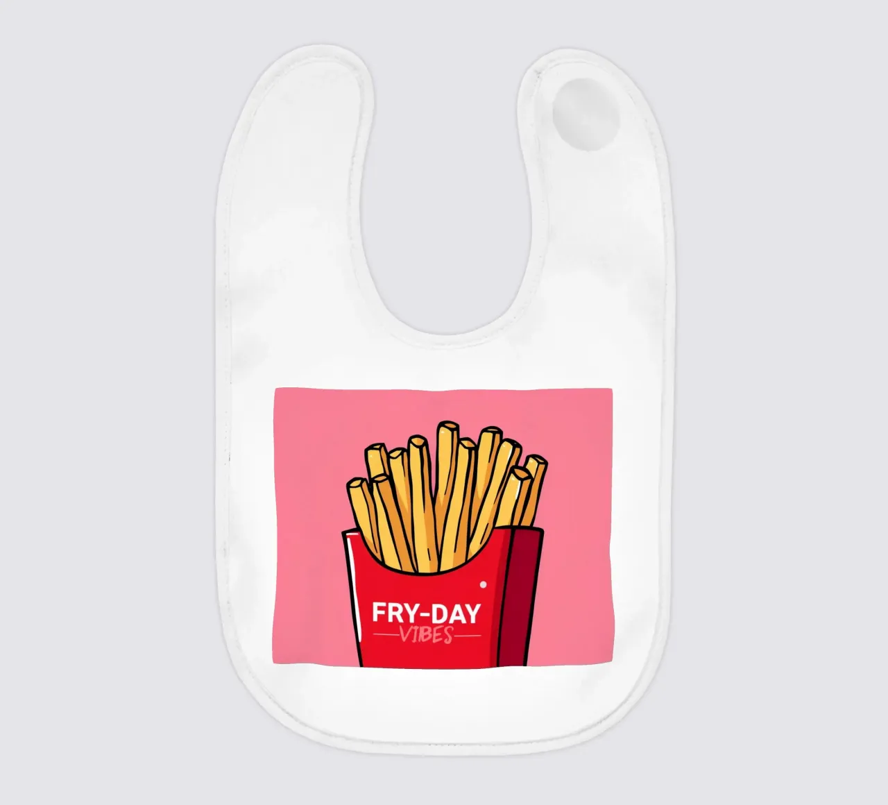 Patatine fritte "FRY-DAY VIBES" su sfondo rosa bavaglino da DesignDoodle