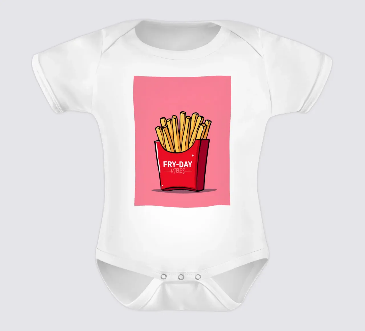Patatine fritte "FRY-DAY VIBES" su sfondo rosa body neonato maniche corte da DesignDoodle