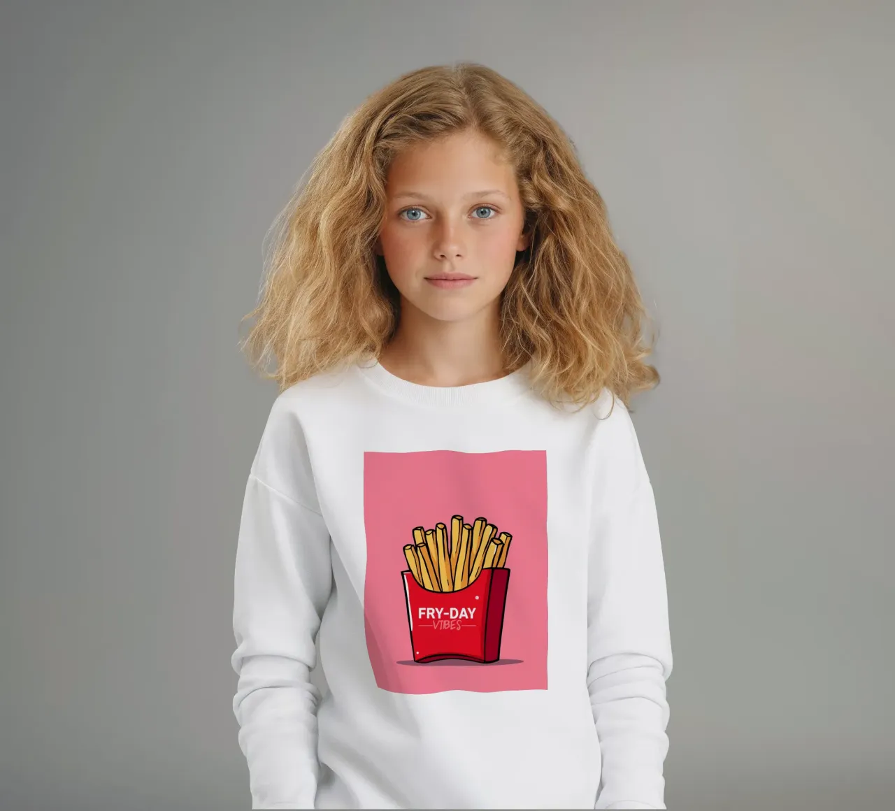 Patatine fritte "FRY-DAY VIBES" su sfondo rosa felpa bambino da DesignDoodle