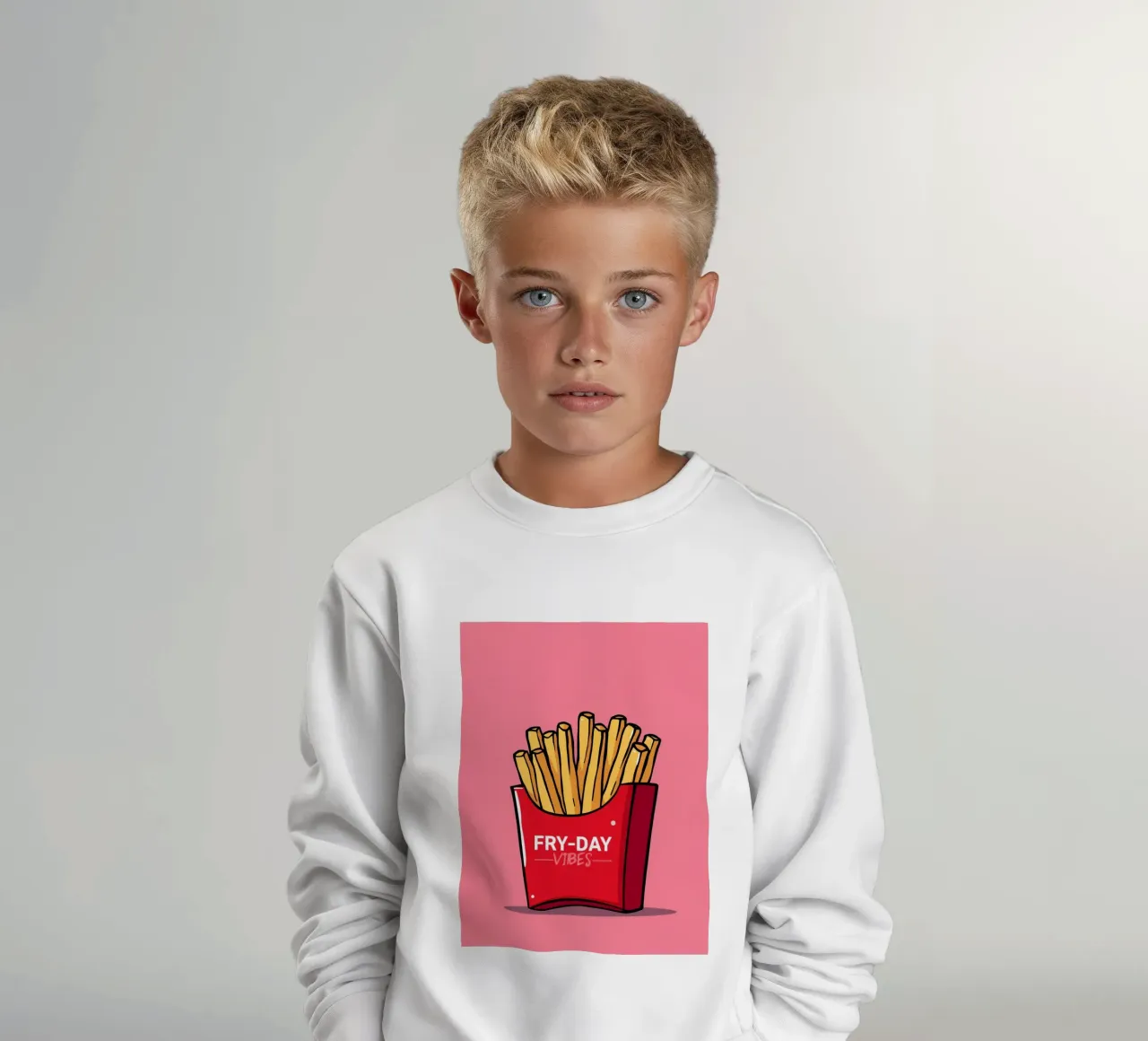 Patatine fritte "FRY-DAY VIBES" su sfondo rosa felpa bambino da DesignDoodle
