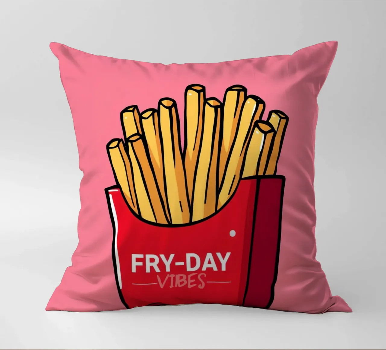 Patatine fritte "FRY-DAY VIBES" su sfondo rosa cuscino da DesignDoodle