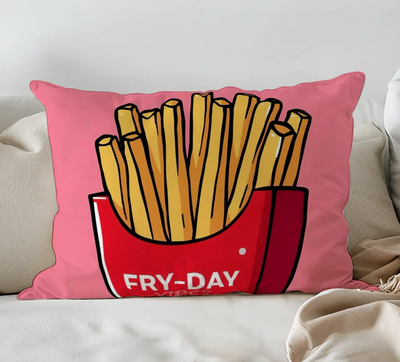 Patatine fritte "FRY-DAY VIBES" su sfondo rosa cuscino da DesignDoodle
