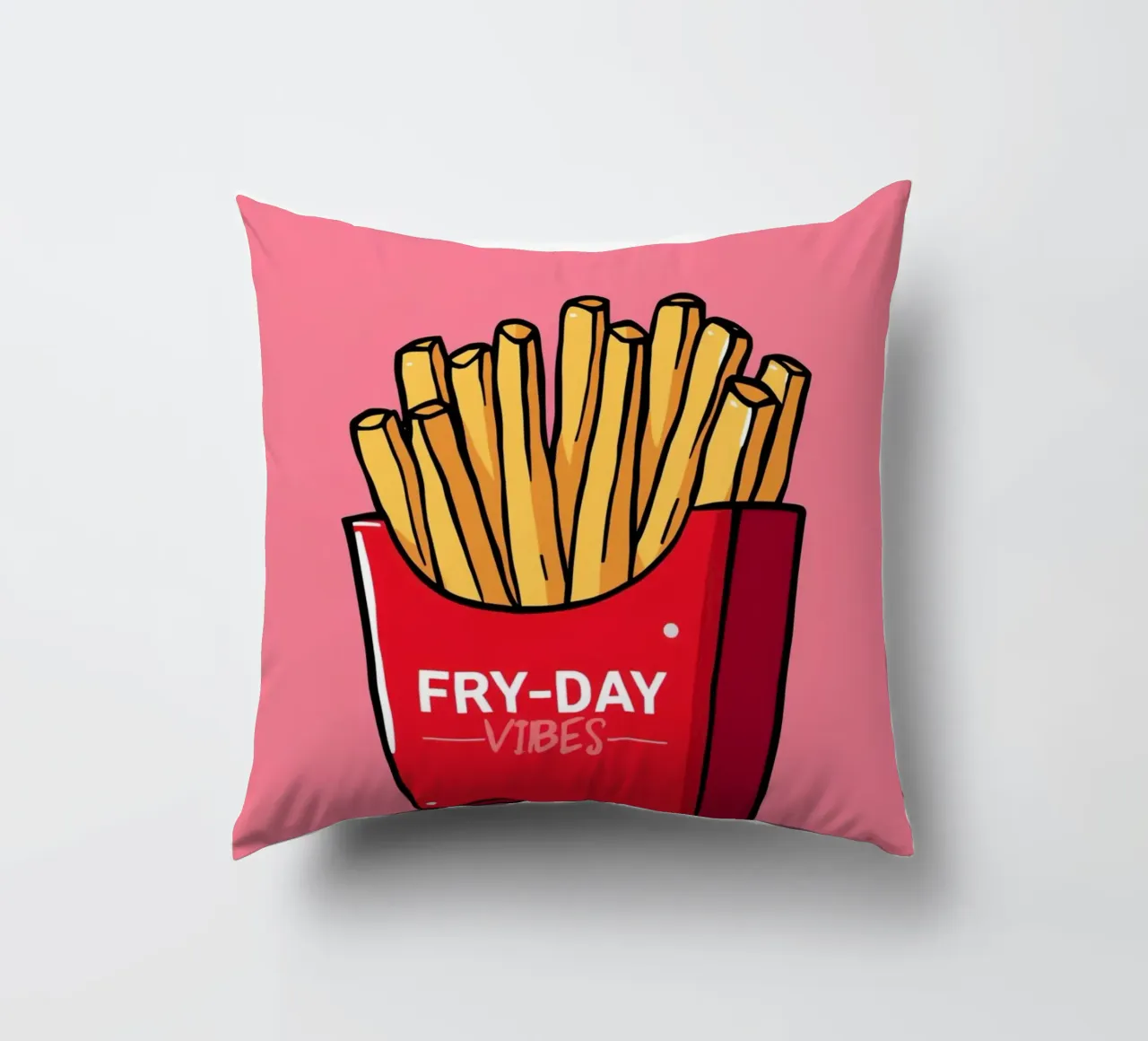 Patatine fritte "FRY-DAY VIBES" su sfondo rosa cuscino da DesignDoodle