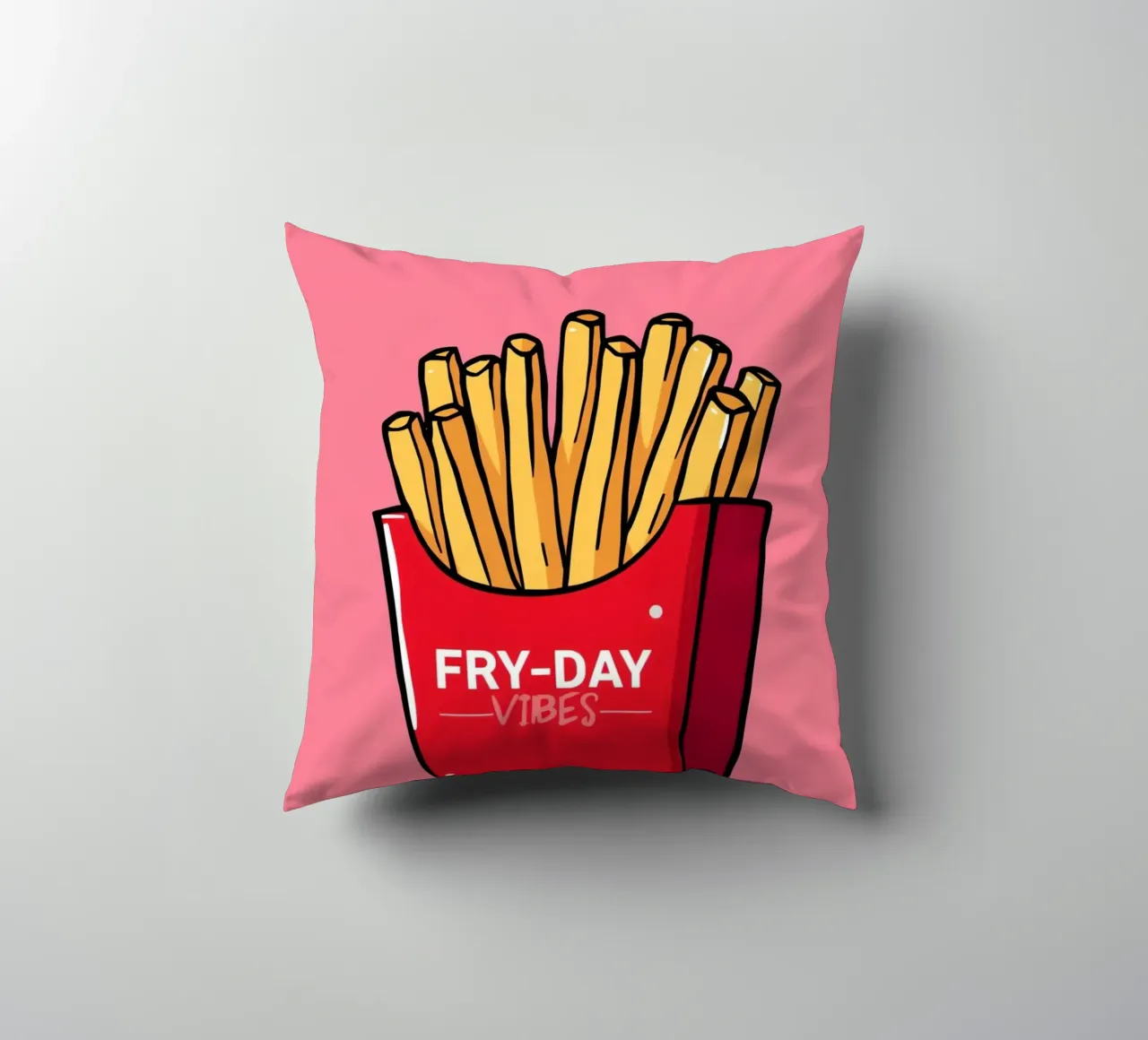Patatine fritte "FRY-DAY VIBES" su sfondo rosa cuscino da DesignDoodle