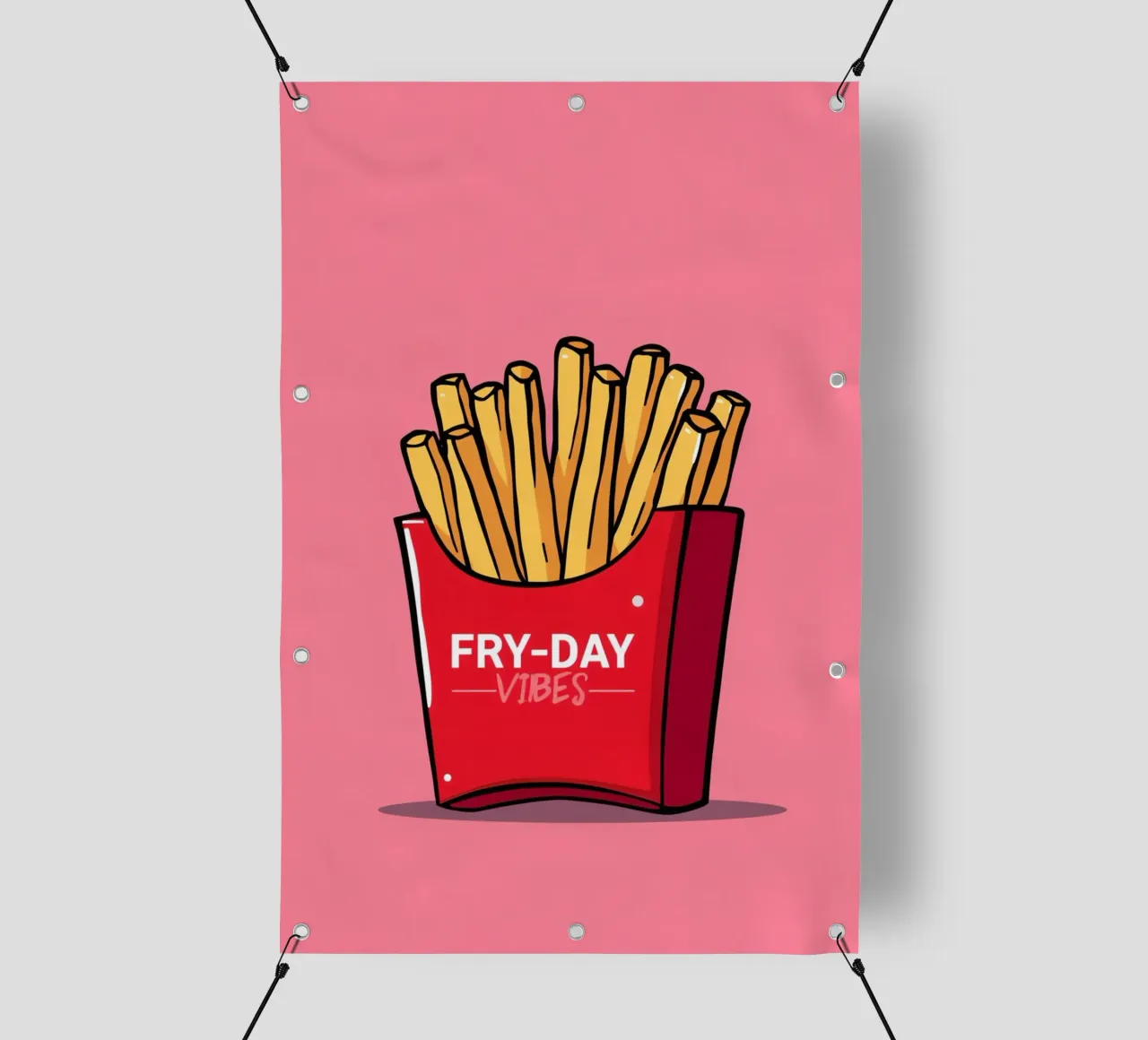 Patatine fritte "FRY-DAY VIBES" su sfondo rosa telo in pvc da DesignDoodle