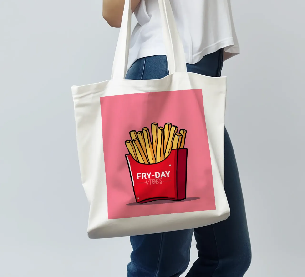 Patatine fritte "FRY-DAY VIBES" su sfondo rosa borsa in juta da DesignDoodle