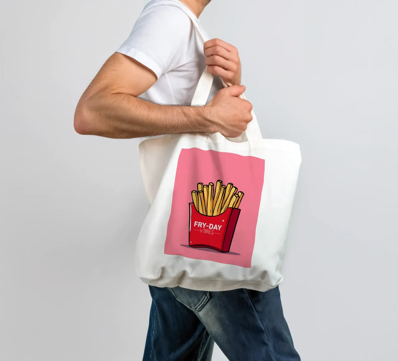 Patatine fritte "FRY-DAY VIBES" su sfondo rosa borsa in juta da DesignDoodle