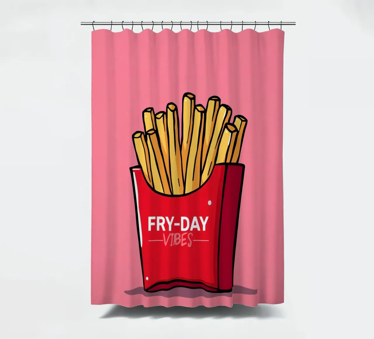 Patatine fritte "FRY-DAY VIBES" su sfondo rosa tenda da doccia da DesignDoodle
