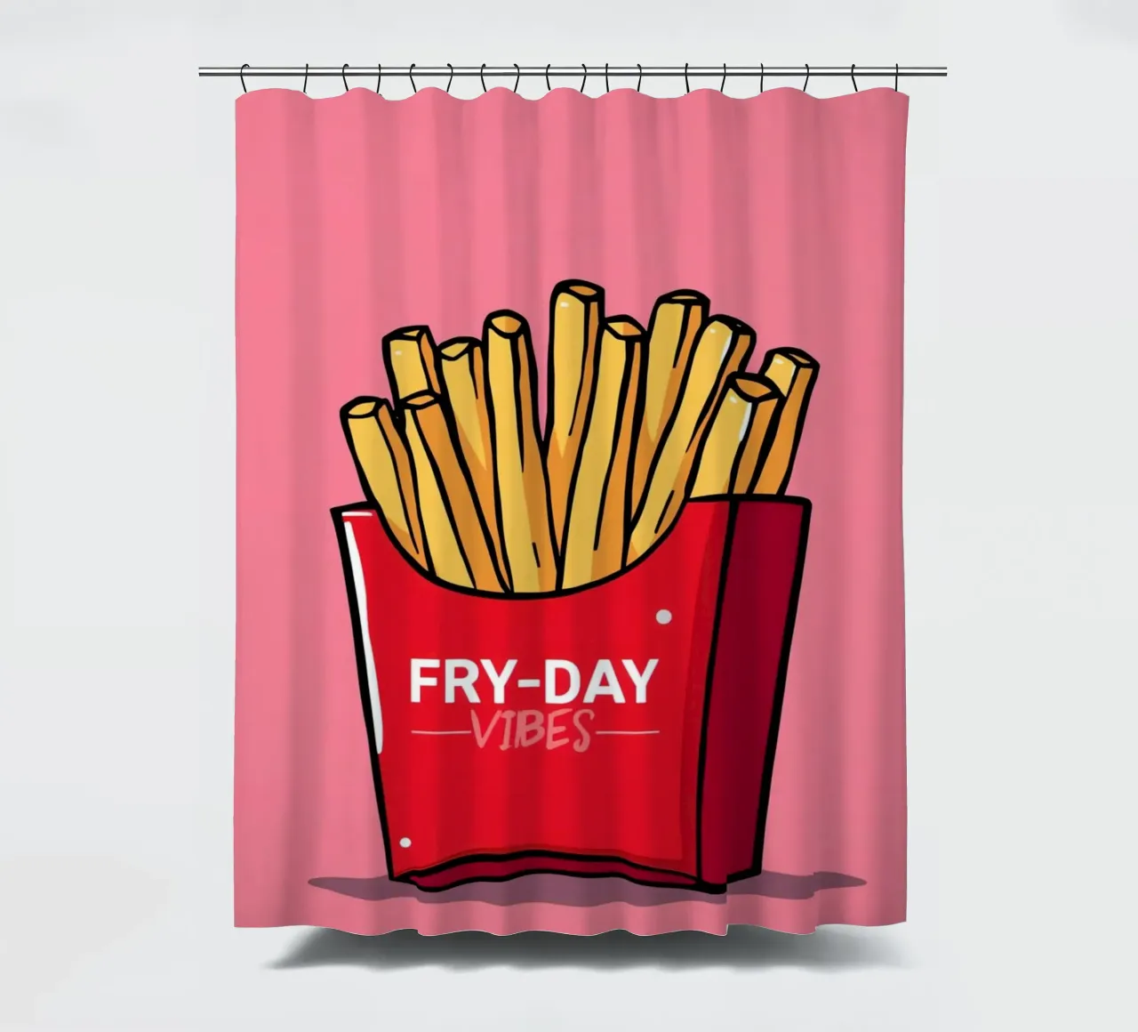 Patatine fritte "FRY-DAY VIBES" su sfondo rosa tenda da doccia da DesignDoodle