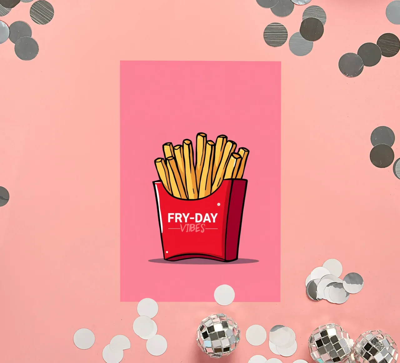 Pommes Frites "FRY-DAY VIBES" auf rosa Hintergrund Sticker von DesignDoodle