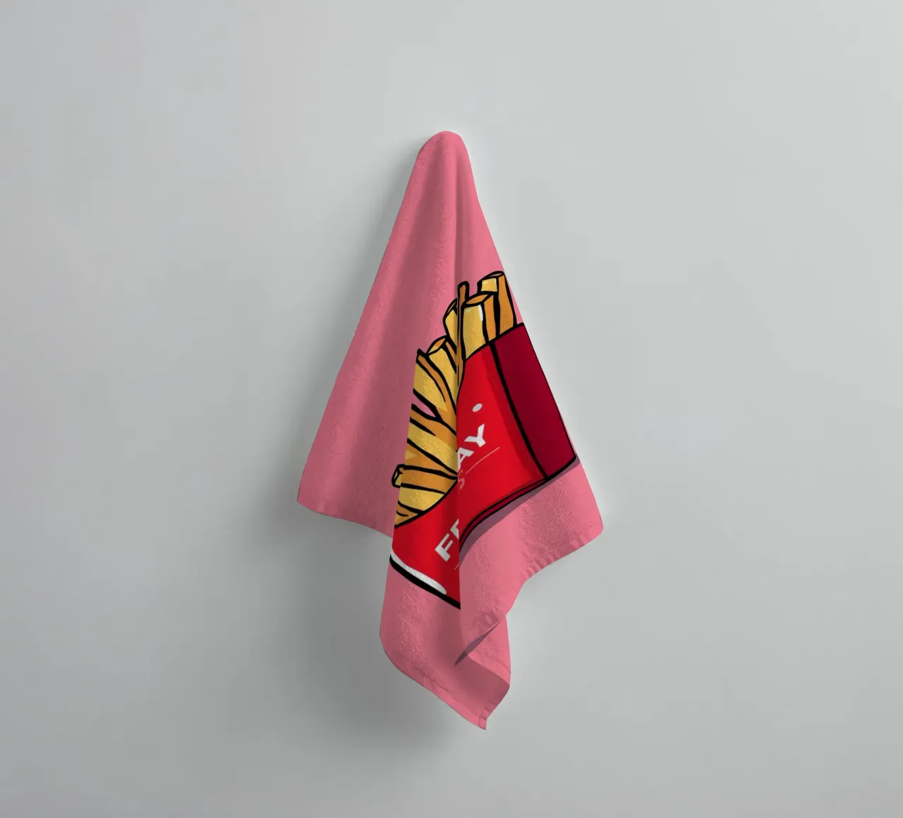 Pommes Frites "FRY-DAY VIBES" auf rosa Hintergrund Handtuch von DesignDoodle