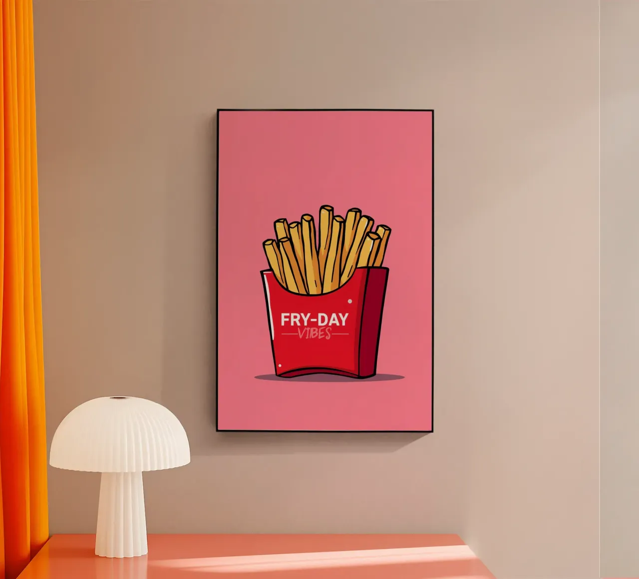 Patatas fritas "FRY-DAY VIBES" sobre fondo rosa metacrilato de DesignDoodle