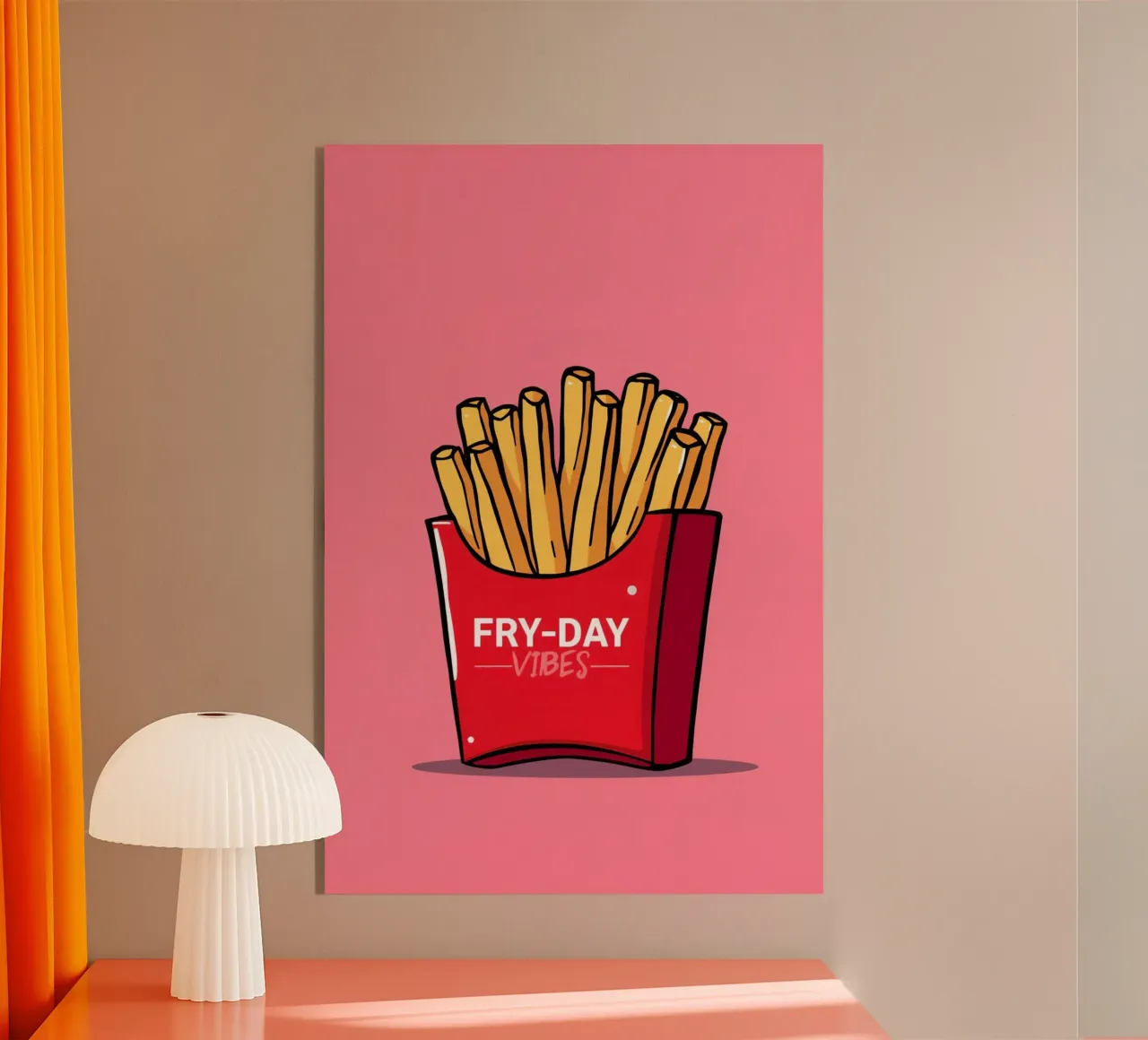 Patatas fritas "FRY-DAY VIBES" sobre fondo rosa metacrilato de DesignDoodle