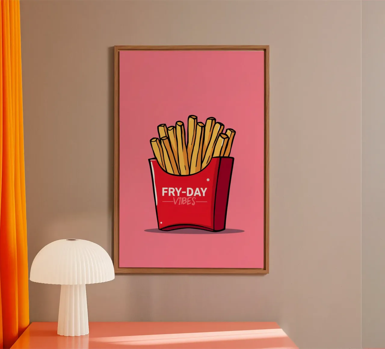 Patatine fritte "FRY-DAY VIBES" su sfondo rosa pannello forex da DesignDoodle