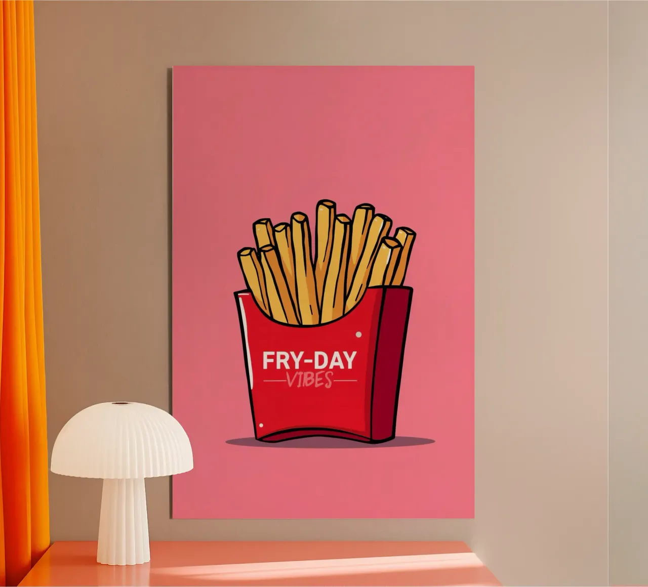 Patatine fritte "FRY-DAY VIBES" su sfondo rosa pannello forex da DesignDoodle