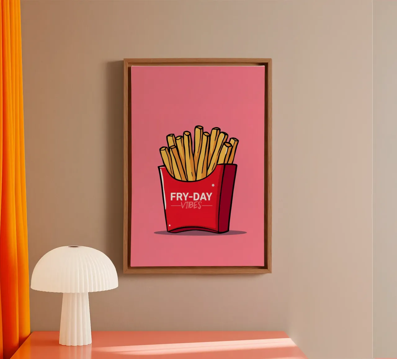 Frites "FRY-DAY VIBES" Op Roze Achtergrond canvas van DesignDoodle