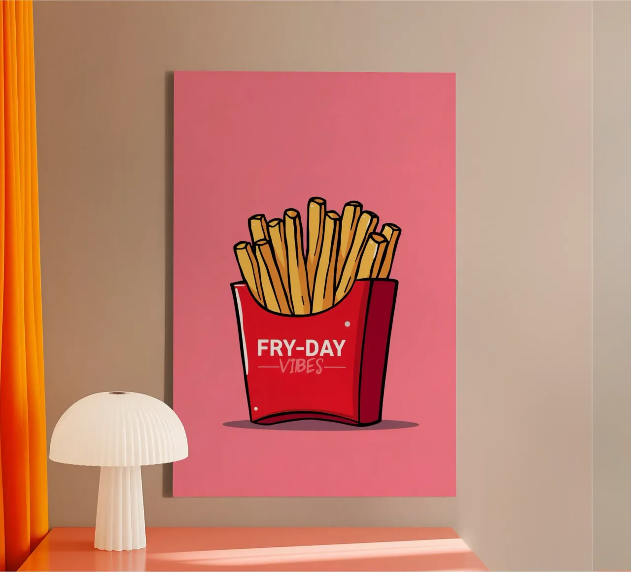 Frites "FRY-DAY VIBES" Op Roze Achtergrond canvas van DesignDoodle