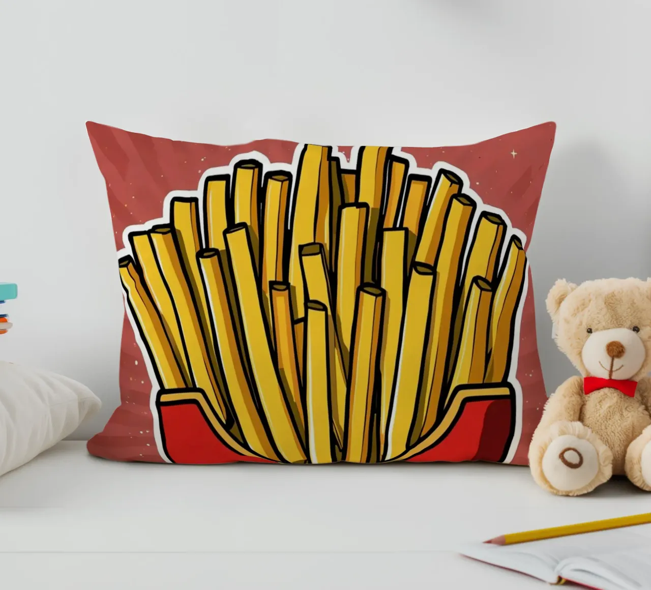 Pop-Art French Fries in Red Carton cuscino da DesignDoodle
