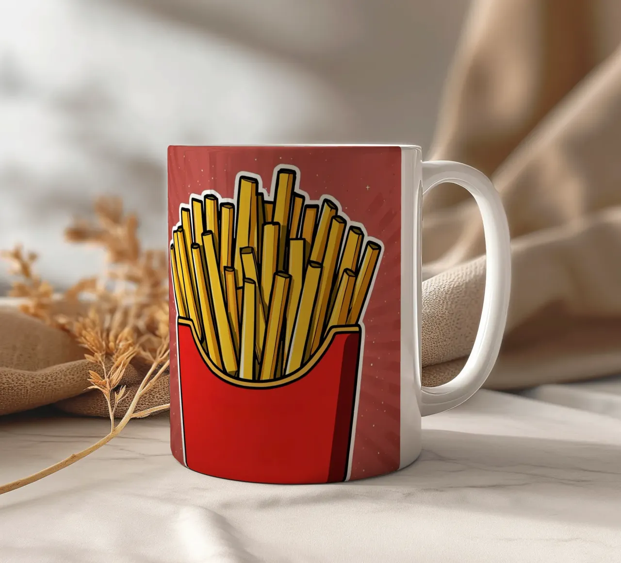 Pop-Art French Fries in Red Carton tazza in ceramica da DesignDoodle
