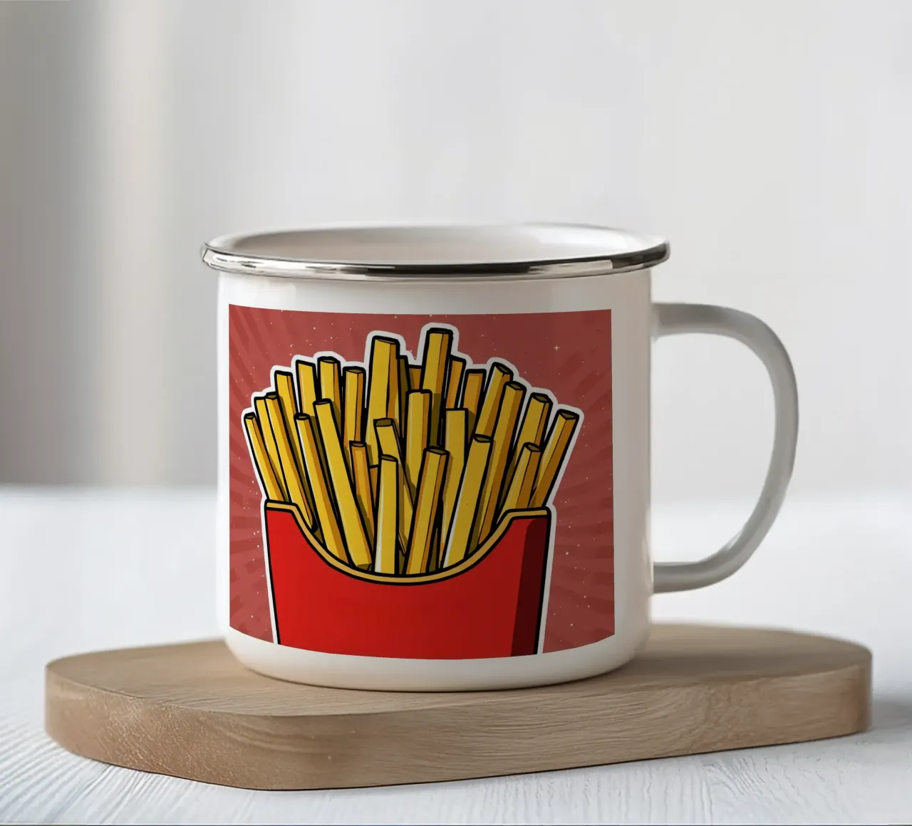 Pop-Art French Fries in Red Carton tazza in smalto da DesignDoodle