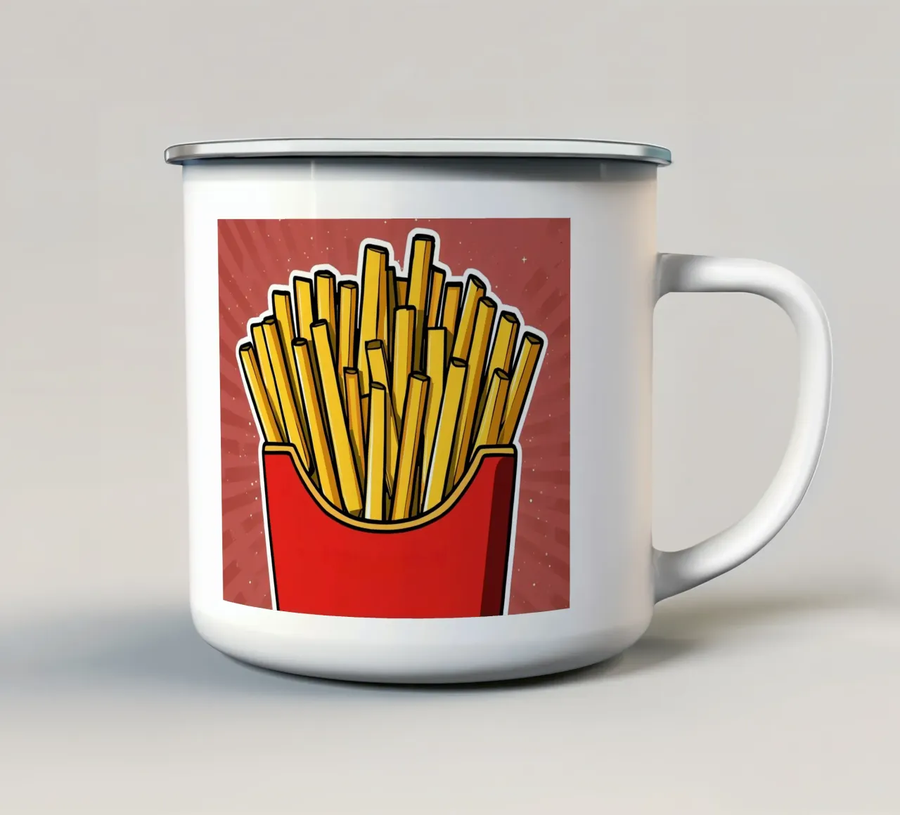 Pop-Art French Fries in Red Carton tazza in smalto da DesignDoodle