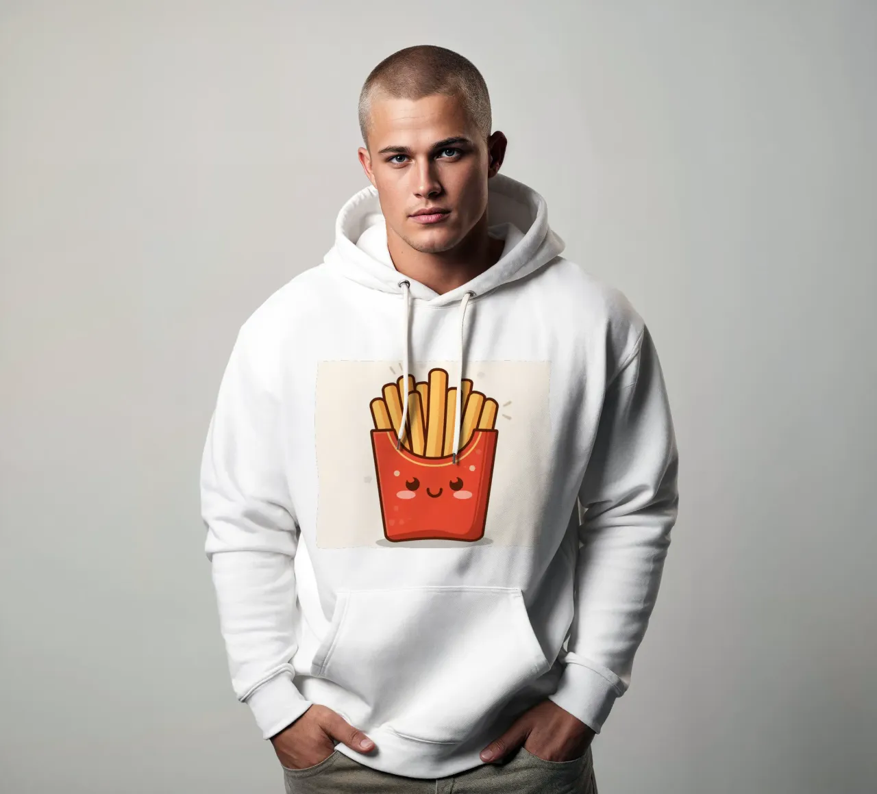 Patatine fritte con faccia felice " Io sono caldo e salato " felpa con cappuccio da DesignDoodle