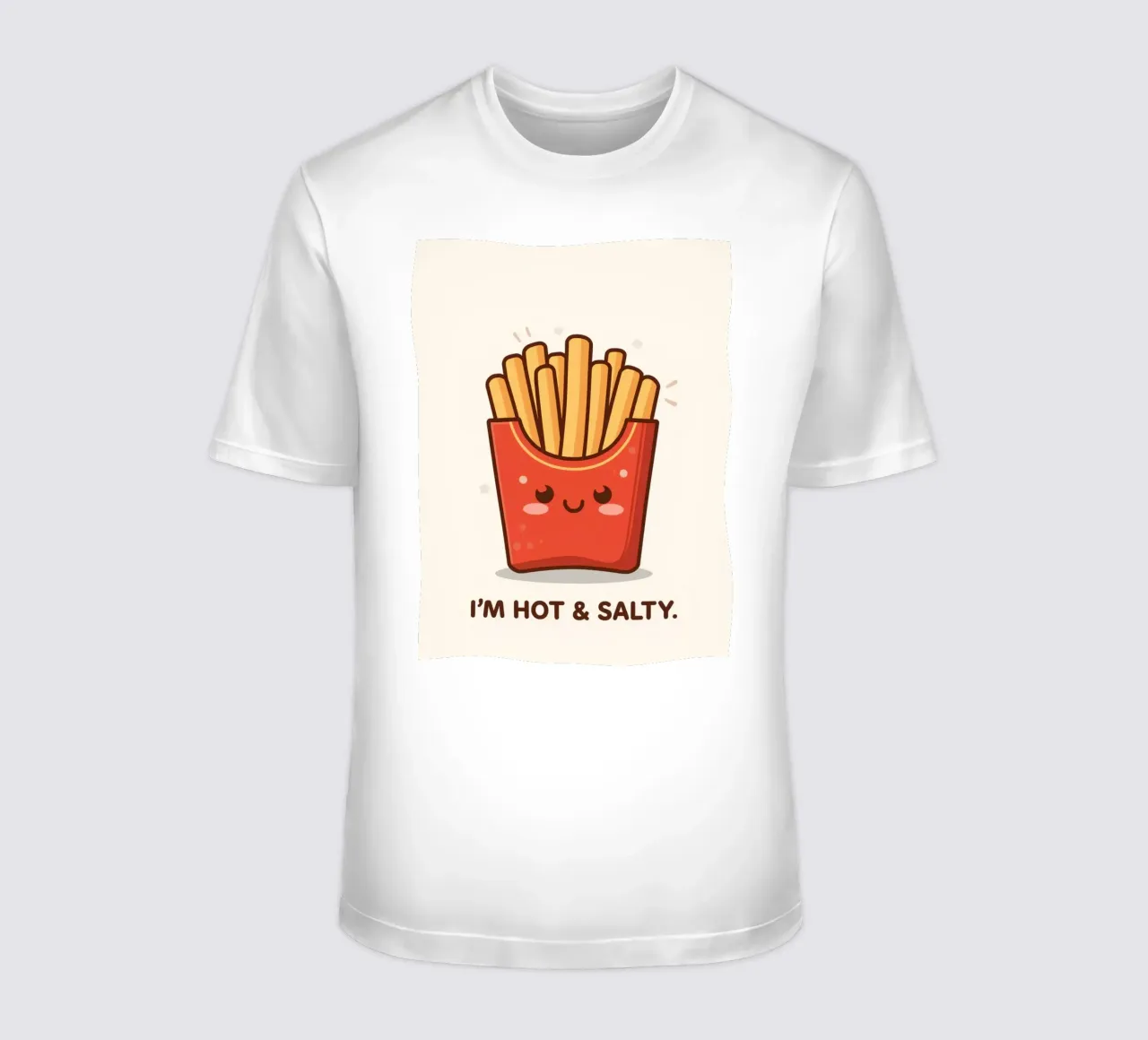 Patatine fritte con faccia felice " Io sono caldo e salato " t-shirt da DesignDoodle